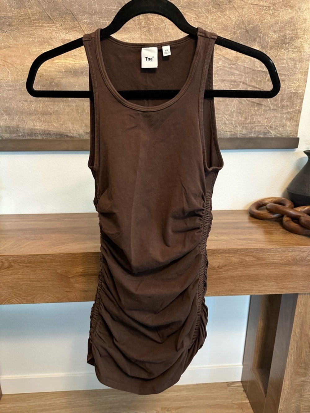 Aritzia Tna Chill Malibu Dress brown mini dress with ruched detailing Size XS